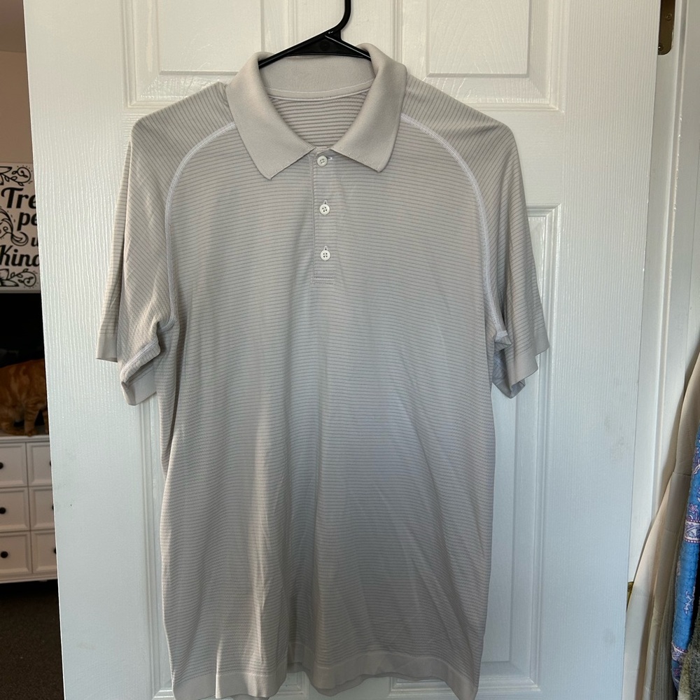Lululemon Men's Gray stripped Polo Shirt